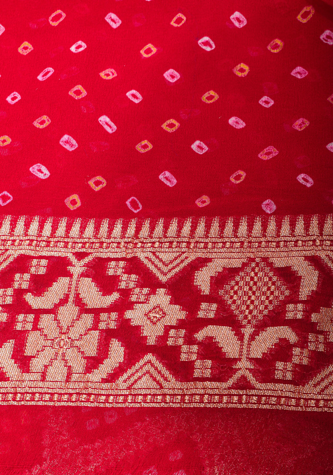 Red Authentic Hand Bandhej Banarasi Silk Georgette Saree| SILK MARK CERTIFIED