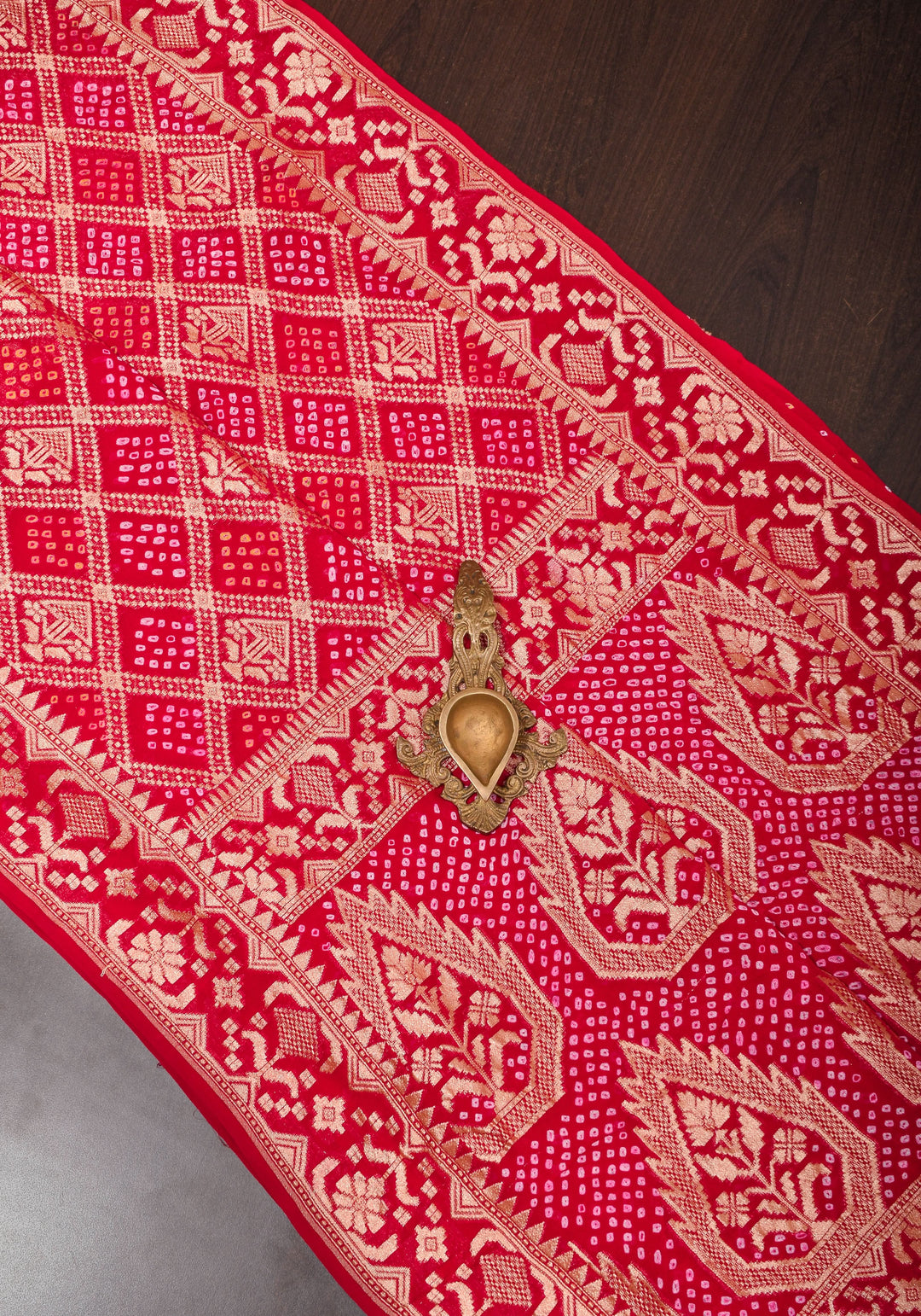 Red Authentic Hand Bandhej Banarasi Silk Georgette Saree| SILK MARK CERTIFIED