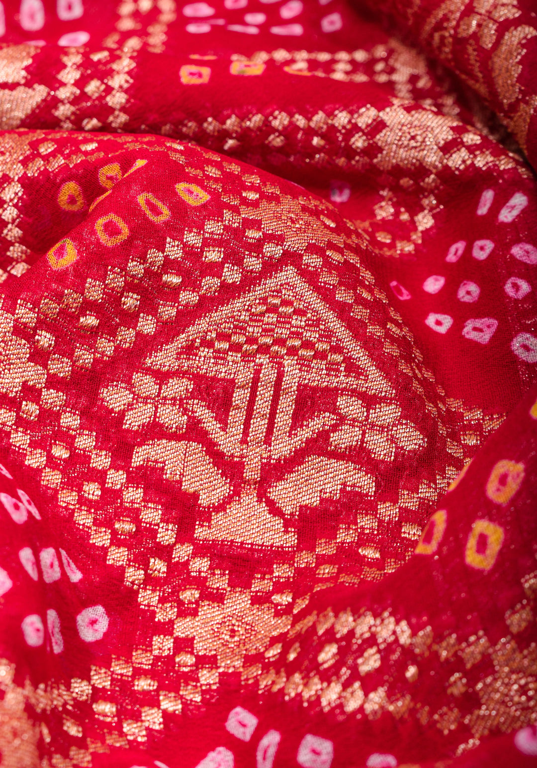 Red Authentic Hand Bandhej Banarasi Silk Georgette Saree| SILK MARK CERTIFIED