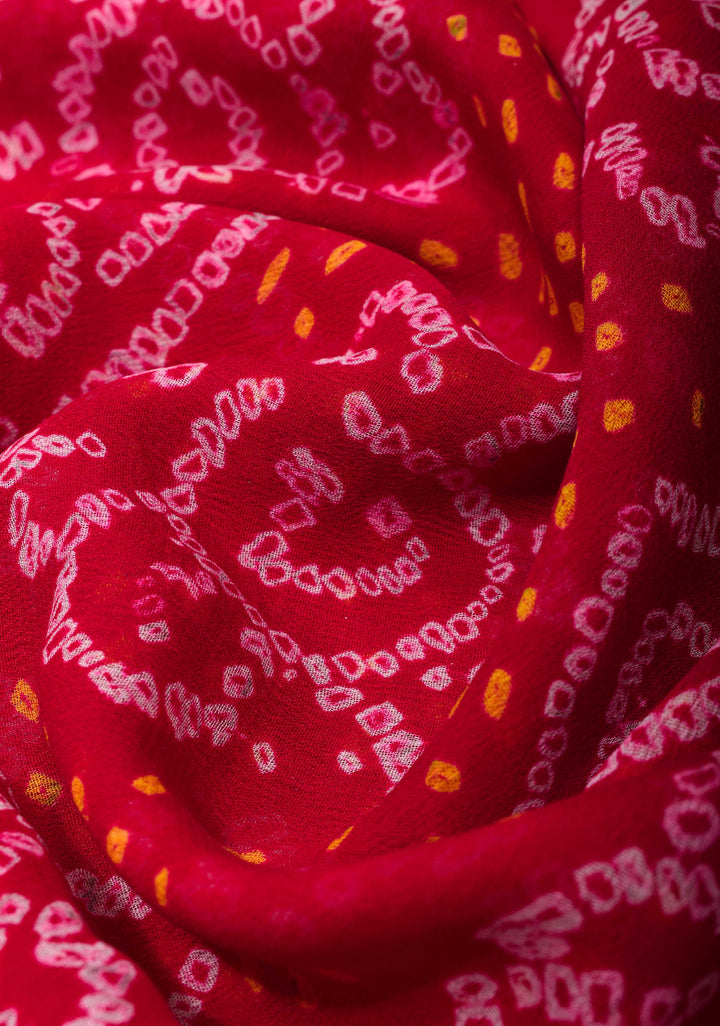 Red Authentic Sarkam Bandhej Silk Georgette Saree with zari Border | SILK MARK CERTIFIED