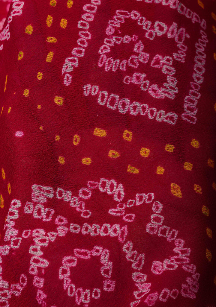 Red Authentic Sarkam Bandhej Silk Georgette Saree with zari Border | SILK MARK CERTIFIED