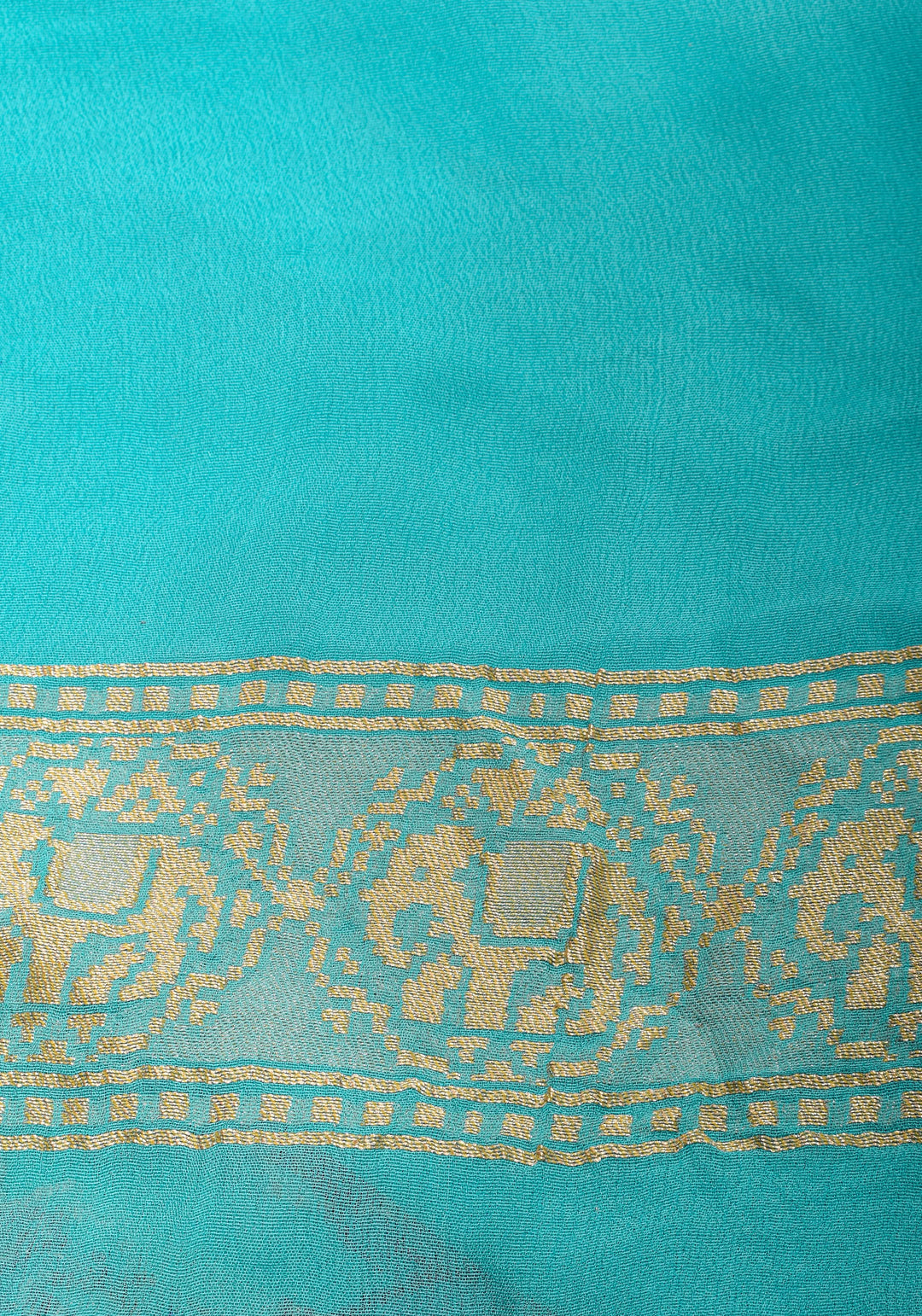 Sea blue Meenakari Pure Silk Georgette Saree with Royal Procession Pattern in Border | SILK MARK CERTIFIED
