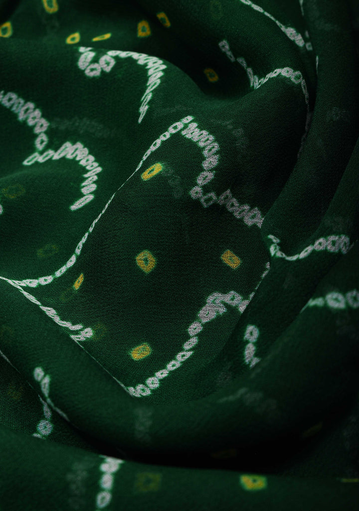 Authentic Sarkam Bandhej Silk Georgette Saree in Emerald Green with Zari Border | SILK MARK CERTIFIED