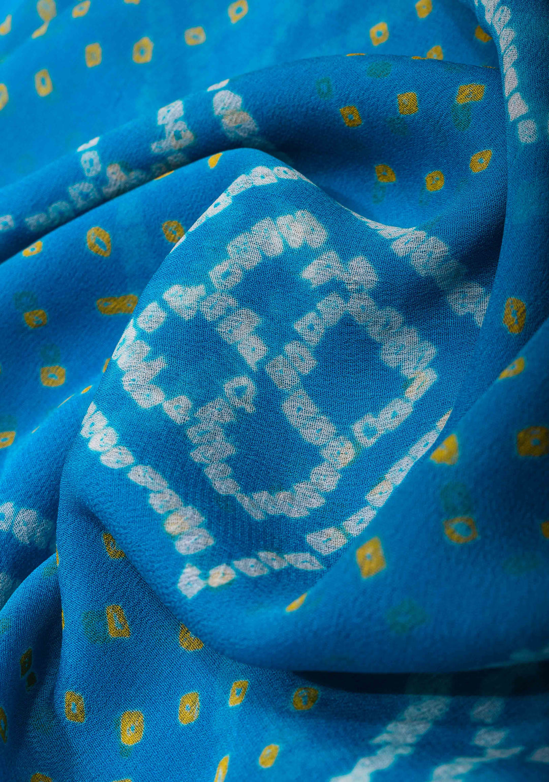 Authentic Sarkam Bandhej Silk Georgette Saree in Blue with zari Border | SILK MARK CERTIFIED