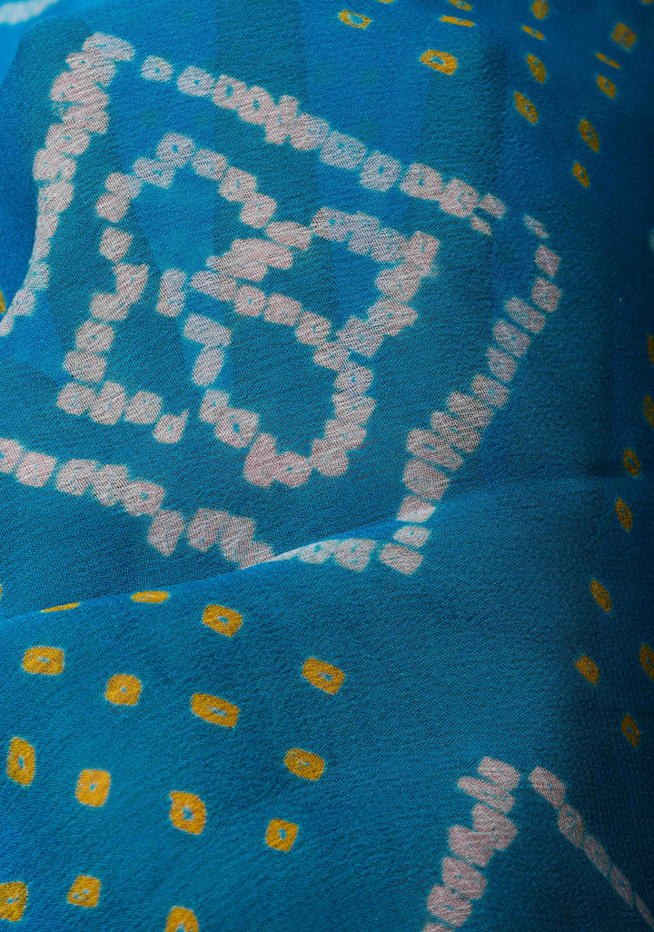 Authentic Sarkam Bandhej Silk Georgette Saree in Blue with zari Border | SILK MARK CERTIFIED