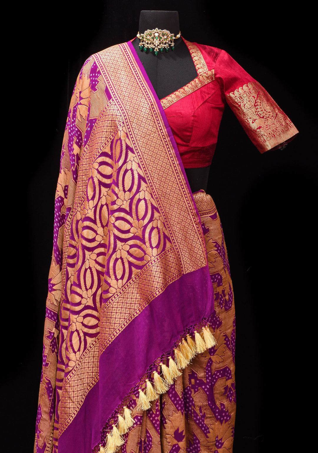 Abstract Jaal and Hand bandhej on Pure Banarasi Silk Georgette Saree in Purple | SILK MARK CERTIFIED