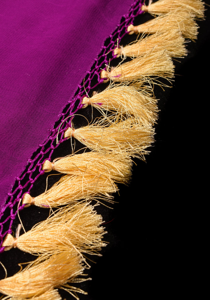 Abstract Jaal and Hand bandhej on Pure Banarasi Silk Georgette Saree in Purple | SILK MARK CERTIFIED
