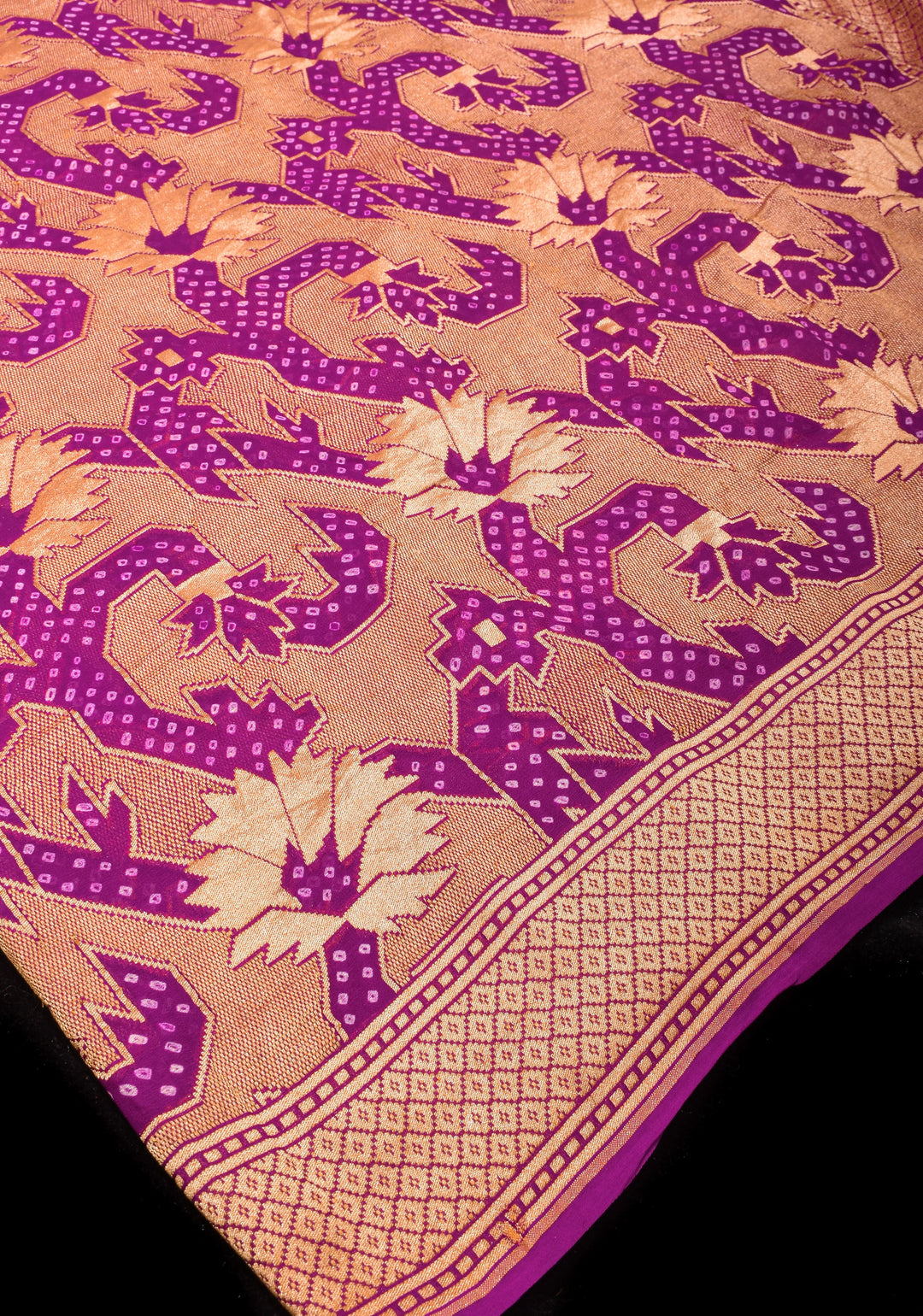 Abstract Jaal and Hand bandhej on Pure Banarasi Silk Georgette Saree in Purple | SILK MARK CERTIFIED