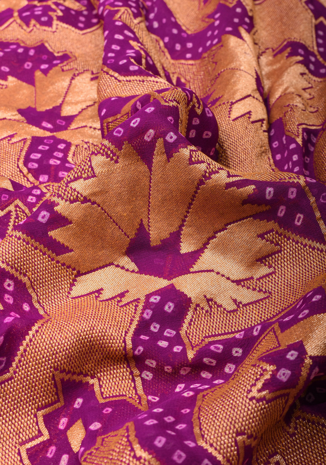 Abstract Jaal and Hand bandhej on Pure Banarasi Silk Georgette Saree in Purple | SILK MARK CERTIFIED