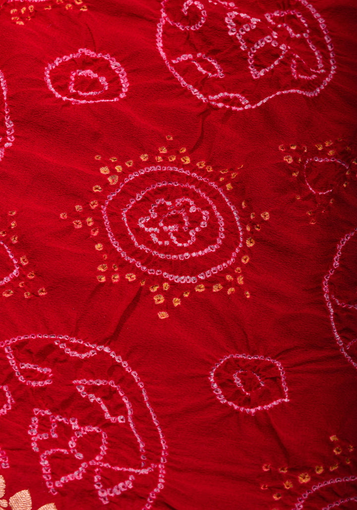 Red Banarasi Silk Georgette Dupatta with sarkam Bandhej and Zari border   | SILK MARK CERTIFIED