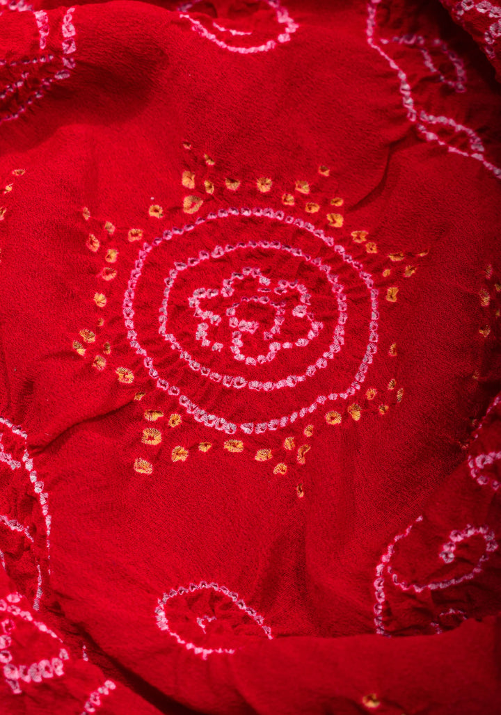 Red Banarasi Silk Georgette Dupatta with sarkam Bandhej and Zari border   | SILK MARK CERTIFIED