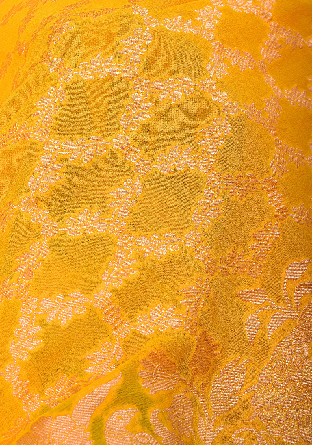 Yellow Banarasi Silk Georgette Saree with Jaal Zari and Resplendent Peacock Meenakari Pallu | SILK MARK CERTIFIED