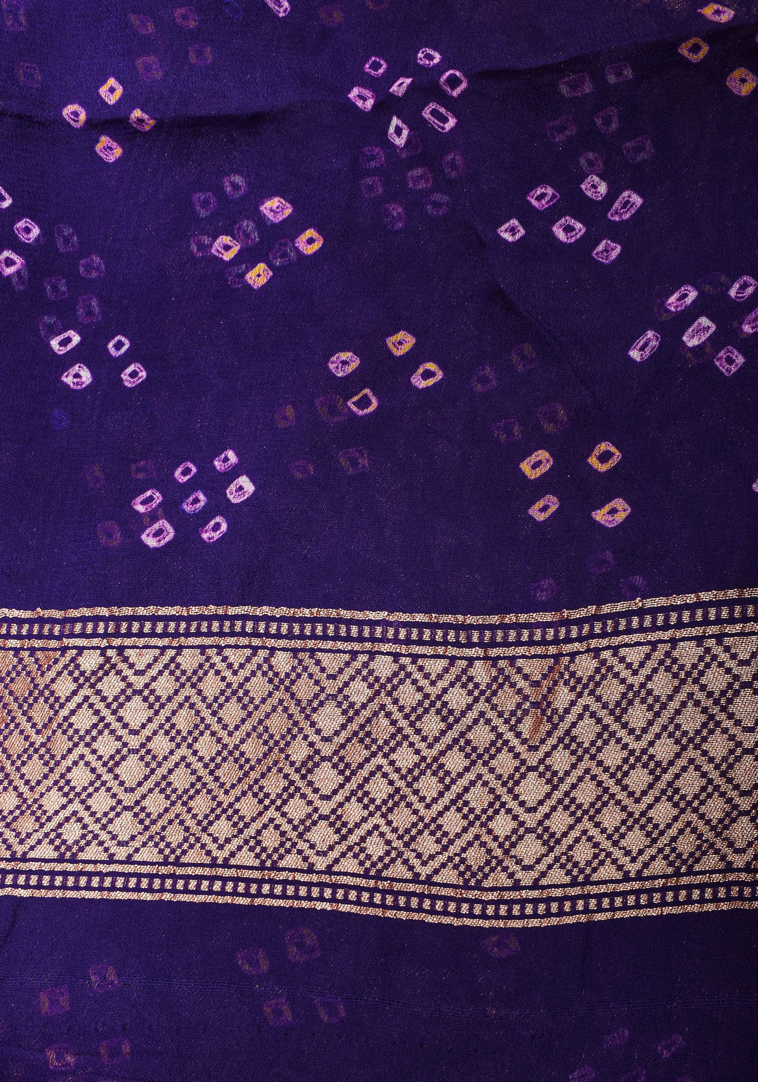 Purple Authentic Hand Bandhej on Shikaargah Skirt Border Banarasi Silk Georgette Saree | SILK MARKED CERTIFIED