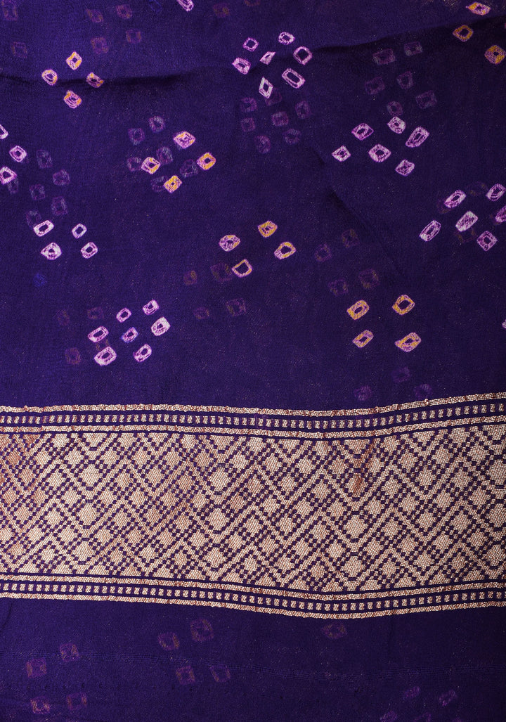Purple Authentic Hand Bandhej on Shikaargah Skirt Border Banarasi Silk Georgette Saree | SILK MARKED CERTIFIED