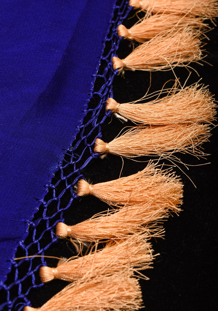 Blue Authentic Hand Bandhej Georgette Banarasi Saree with Shikargah design | SILK MARK CERTIFIED