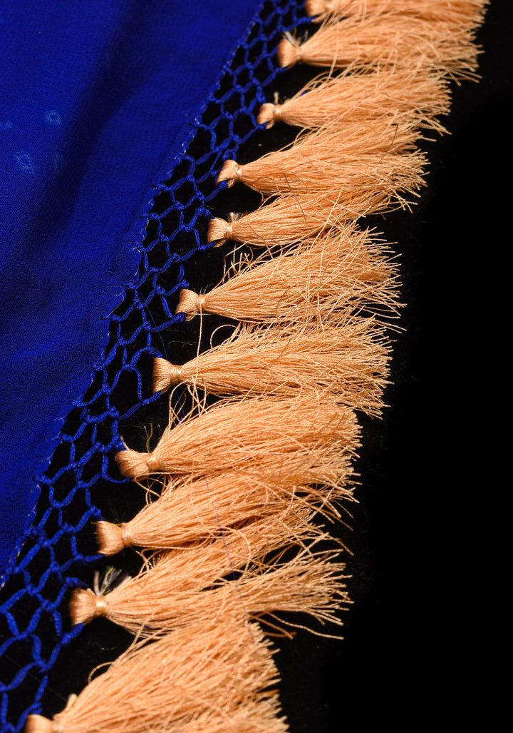 Exquisite Bandhej on Alfi Sona Rupa Zari Geometric Inspired Pattern Georgette Banarasi Saree in Blue | SILK MARK CERTIFIED