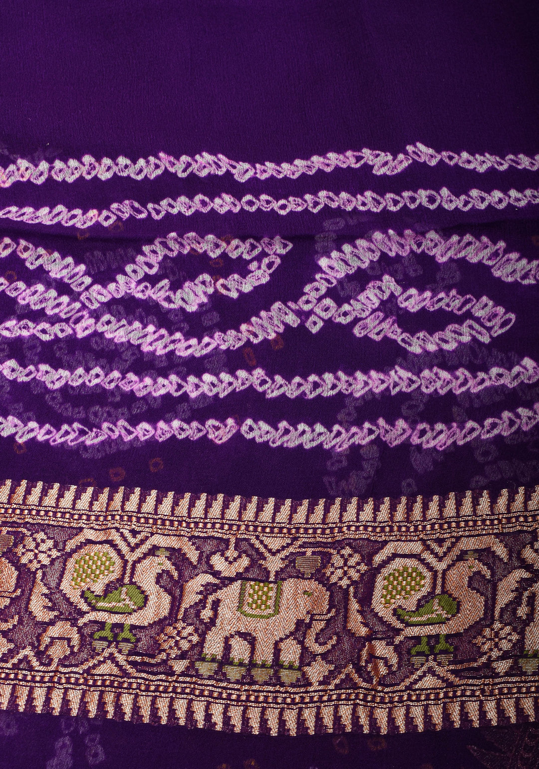 Purple Authentic Sarkam Bandhej Silk Georgette Saree with Shikargah meenakari  border | SILK MARK CERTIFIED