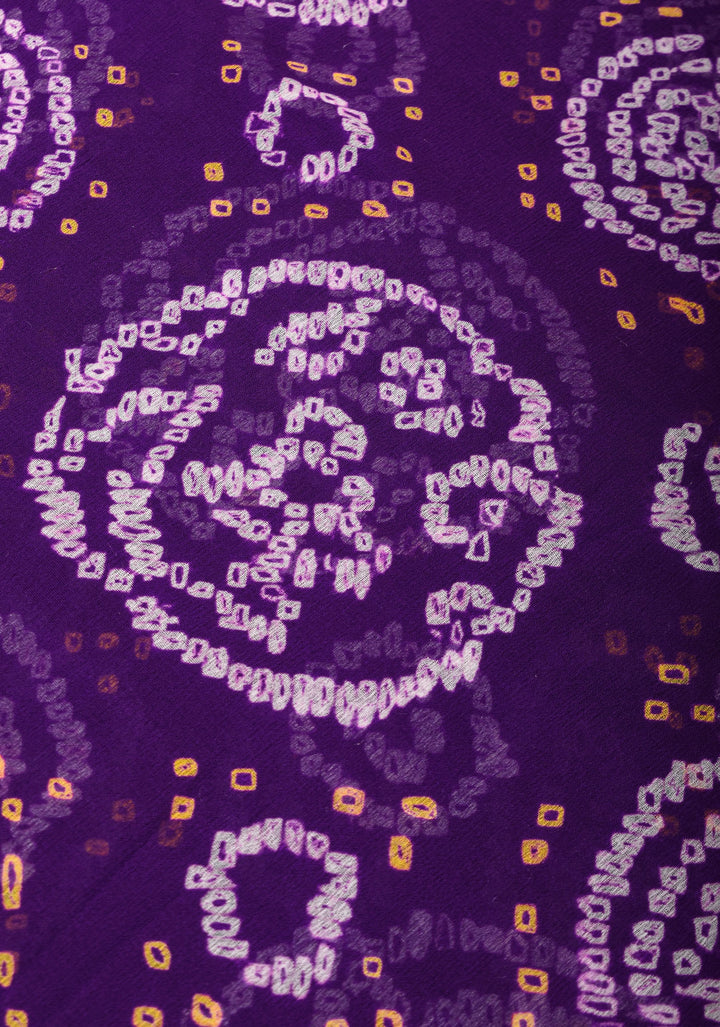Purple Authentic Sarkam Bandhej Silk Georgette Saree with Shikargah meenakari  border | SILK MARK CERTIFIED