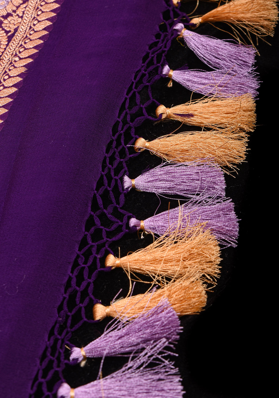 Purple Authentic Sarkam Bandhej Silk Georgette Saree with Alfi Sona Rupa Border and buttas | SILK MARK CERTIFIED