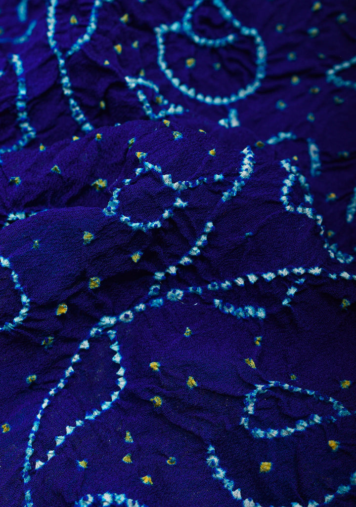 Blue Half and Half Exquisite Bandhni Saree with Jaal zari and Sarkam Bandhej | SILK MARK CERTIFIED