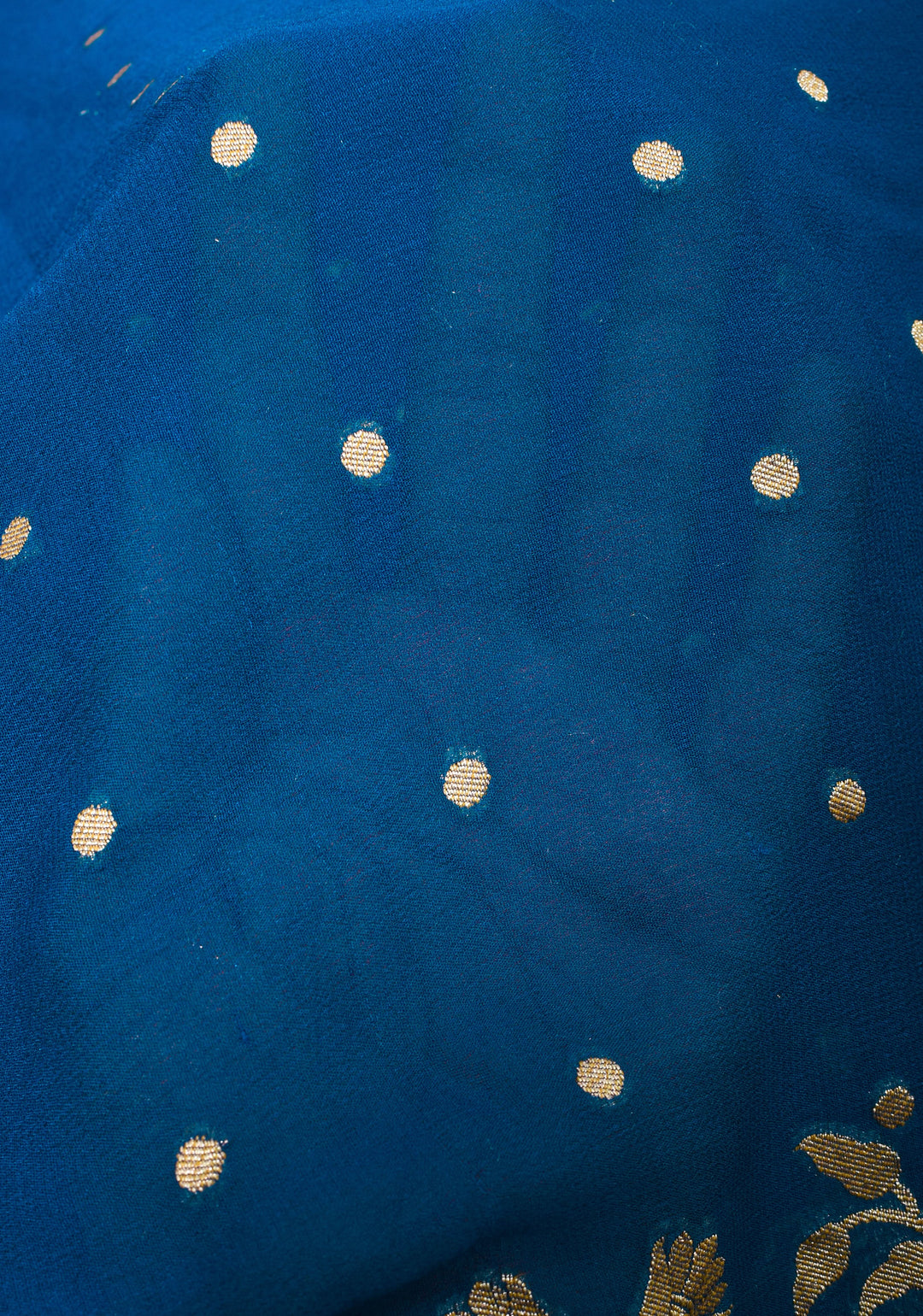 Prussian Blue Pure Silk Georgette Saree with Shikaargah Borders and Tree of Life pallu | SILK MARK CERTIFIED