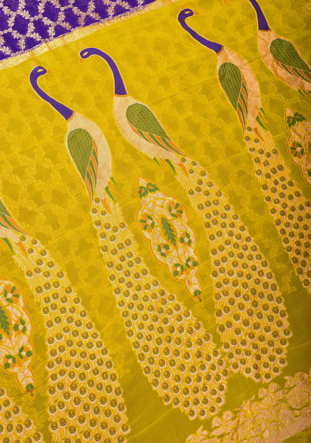 Purple Banarasi Silk Georgette Saree with Jaal Zari and Resplendent Peacock Meenakari Pallu | SILK MARK CERTIFIED