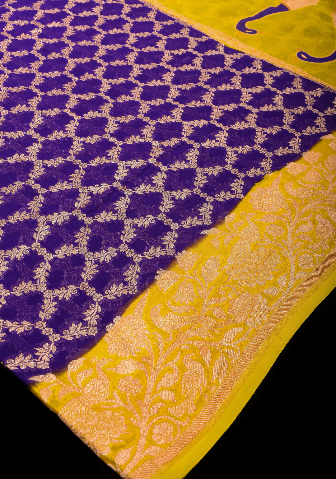 Purple Banarasi Silk Georgette Saree with Jaal Zari and Resplendent Peacock Meenakari Pallu | SILK MARK CERTIFIED