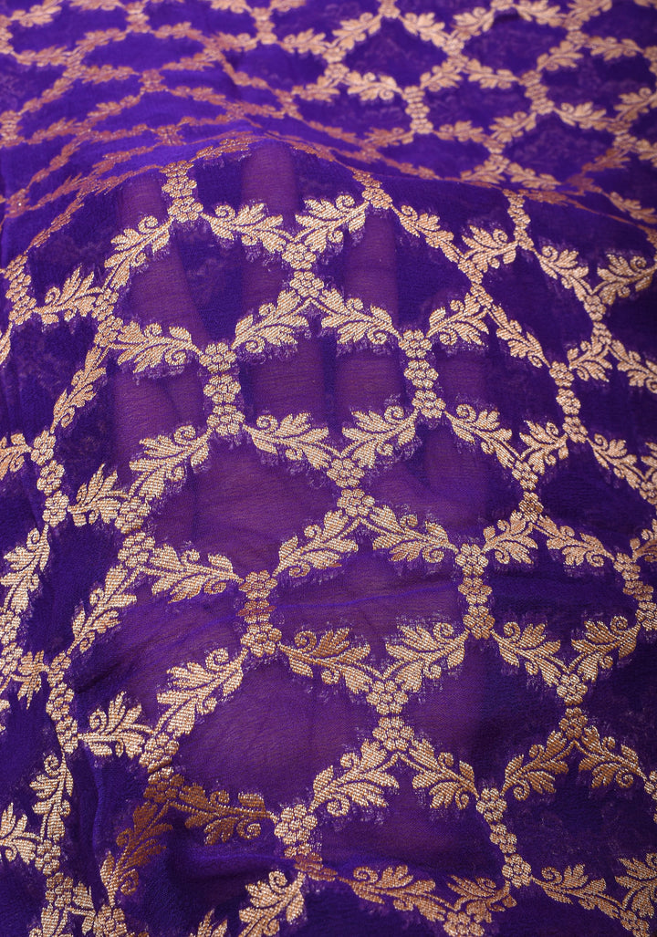 Purple Banarasi Silk Georgette Saree with Jaal Zari and Resplendent Peacock Meenakari Pallu | SILK MARK CERTIFIED