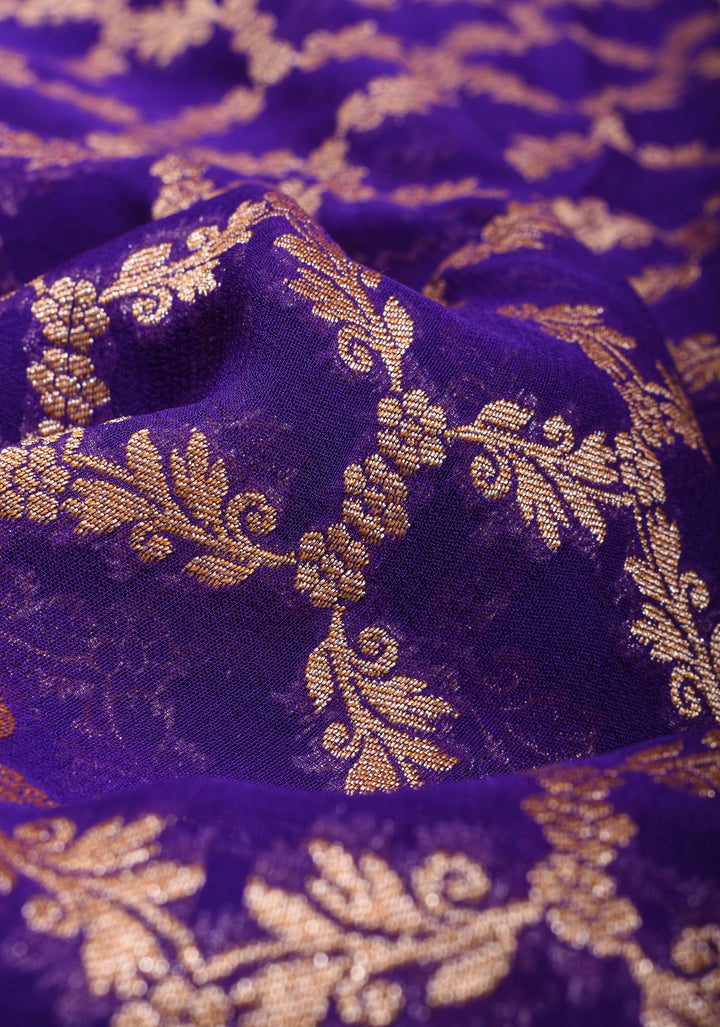 Purple Banarasi Silk Georgette Saree with Jaal Zari and Resplendent Peacock Meenakari Pallu | SILK MARK CERTIFIED