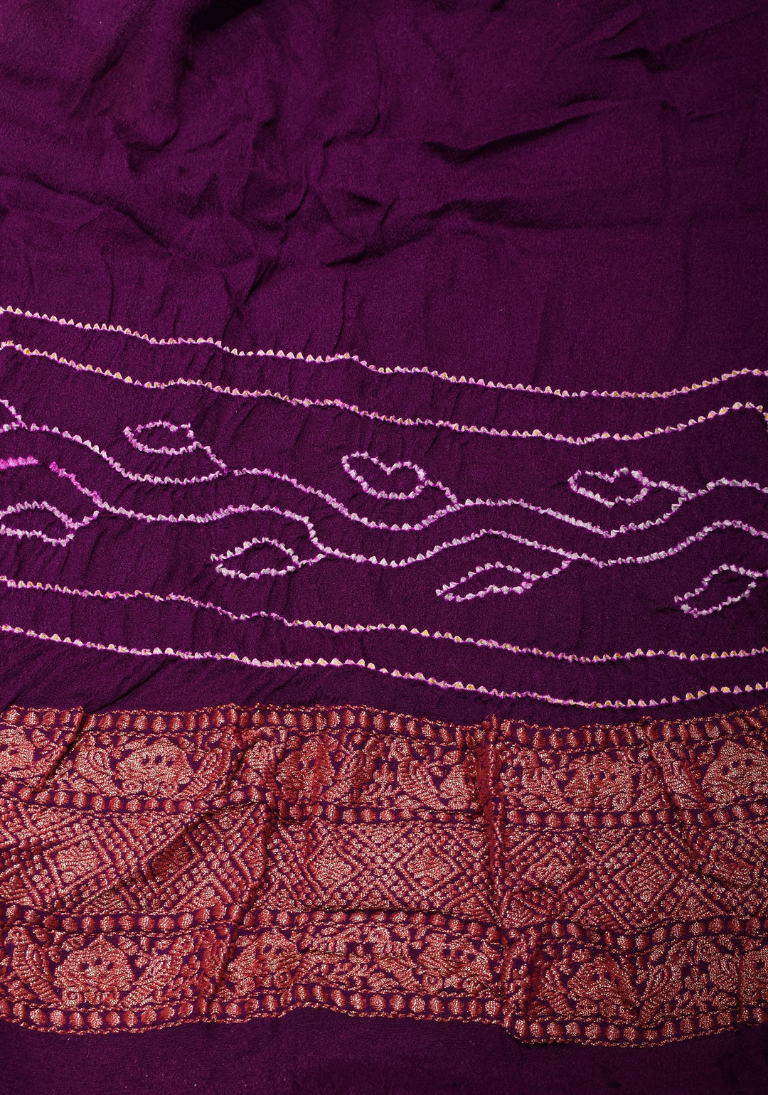 Plum sarkam bandhej geometric design with dense alfi zari detailing | SILK MARK CERTIFIED