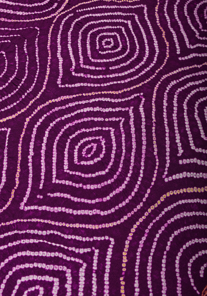 Plum sarkam bandhej geometric design with dense alfi zari detailing | SILK MARK CERTIFIED