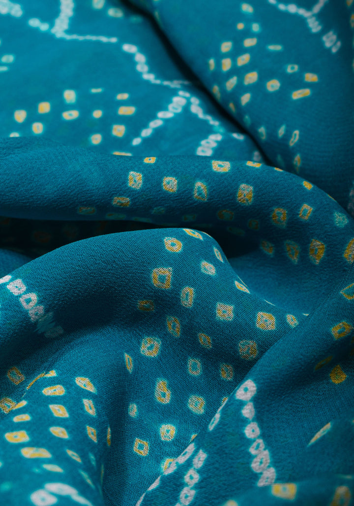Tree design exquisite sarkam bandhej on pure silk Georgette in blue with Alfi zari detailing, SILK MARK CERTIFIED
