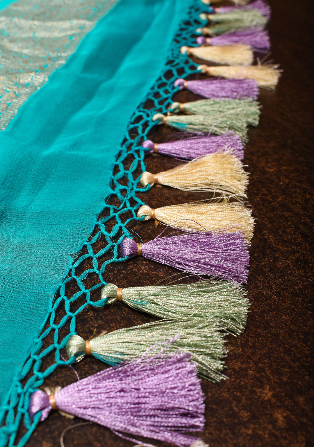Hand Brush Dye on Pure Silk Georgette Saree with Leheria Antique Zari Jaal  | SILK MARK CERTIFIED