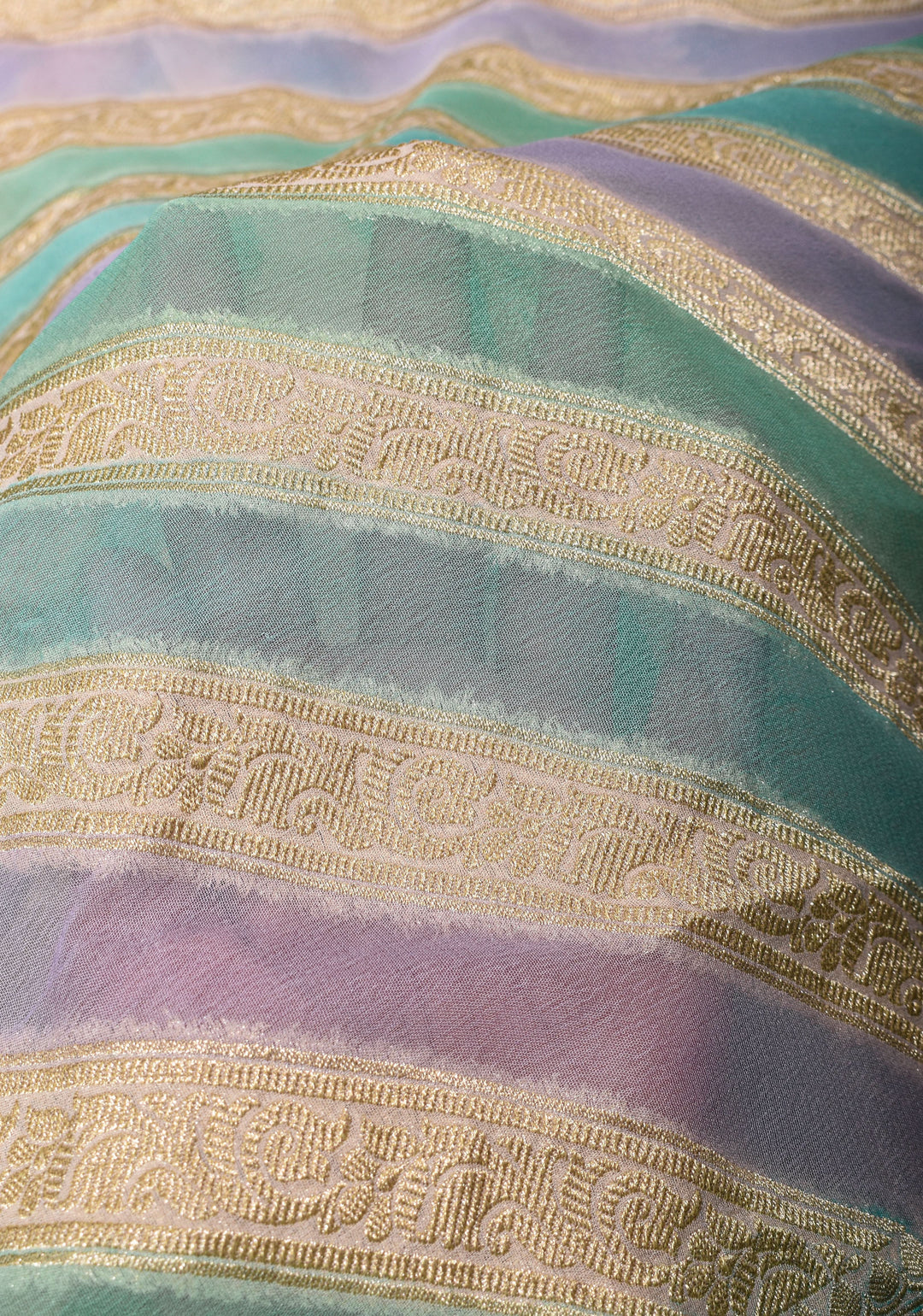 Hand Brush Dye on Pure Silk Georgette Saree with Leheria Antique Zari Jaal  | SILK MARK CERTIFIED