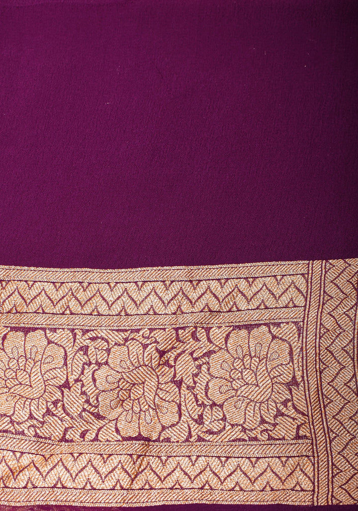 Raspberry Pink Authentic Banarasi Silk Georgette Saree with Floral Jaal and Koniya Motifs and Zari Border | SILK MARK CERTIFIED