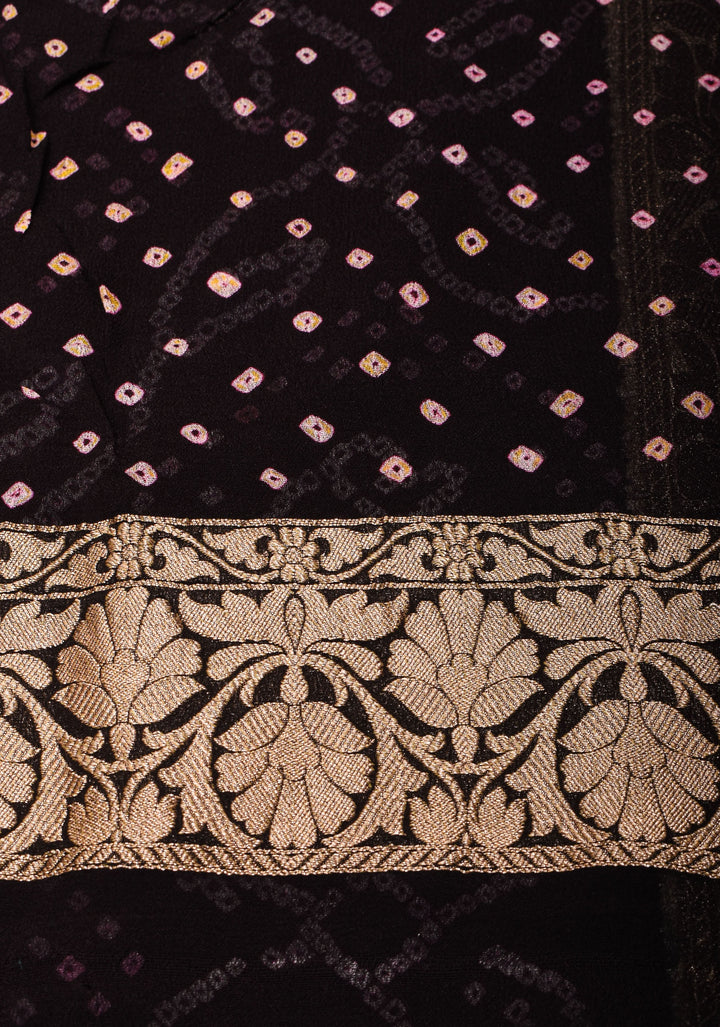 Sarkam bandhej on Banarasi silk Georgette in Brown Black Ombre | SILK MARK CERTIFIED