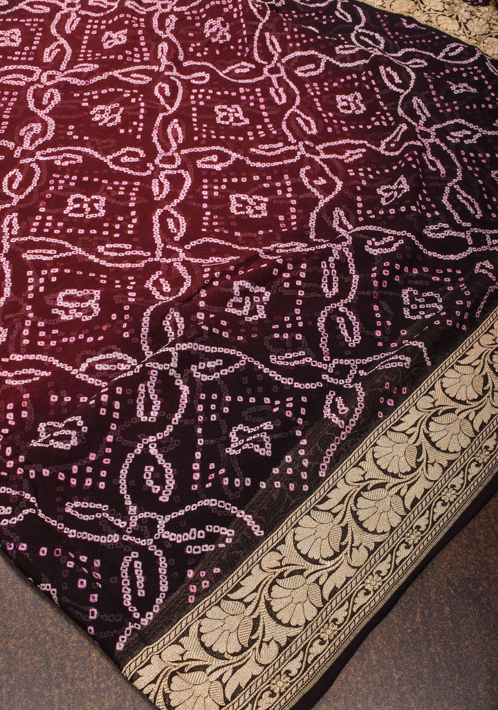 Sarkam bandhej on Banarasi silk Georgette in Brown Black Ombre | SILK MARK CERTIFIED