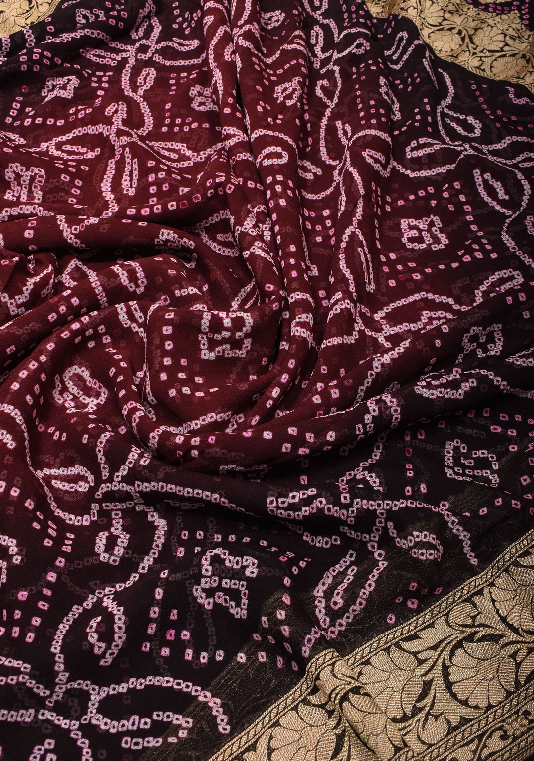 Sarkam bandhej on Banarasi silk Georgette in Brown Black Ombre | SILK MARK CERTIFIED