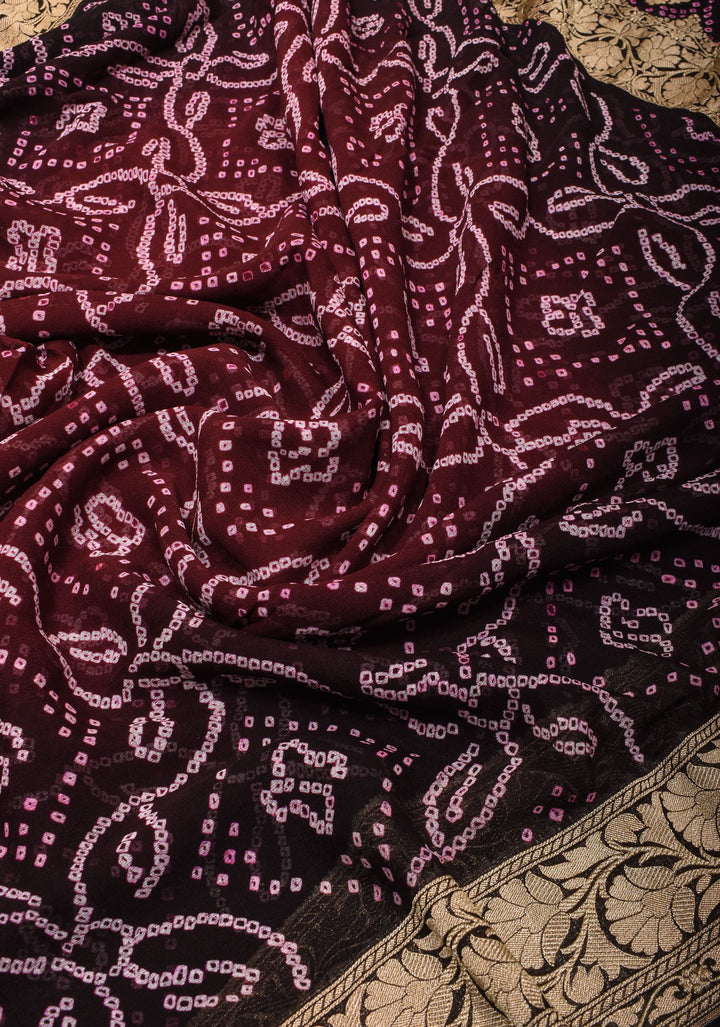 Sarkam bandhej on Banarasi silk Georgette in Brown Black Ombre | SILK MARK CERTIFIED