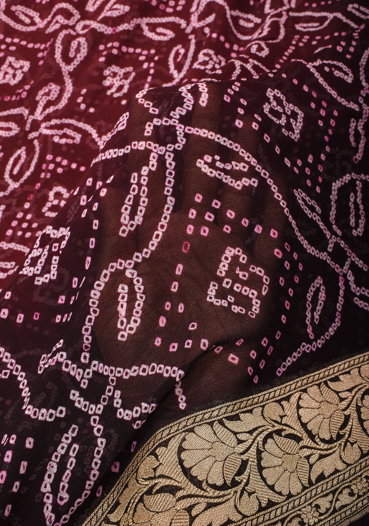 Sarkam bandhej on Banarasi silk Georgette in Brown Black Ombre | SILK MARK CERTIFIED