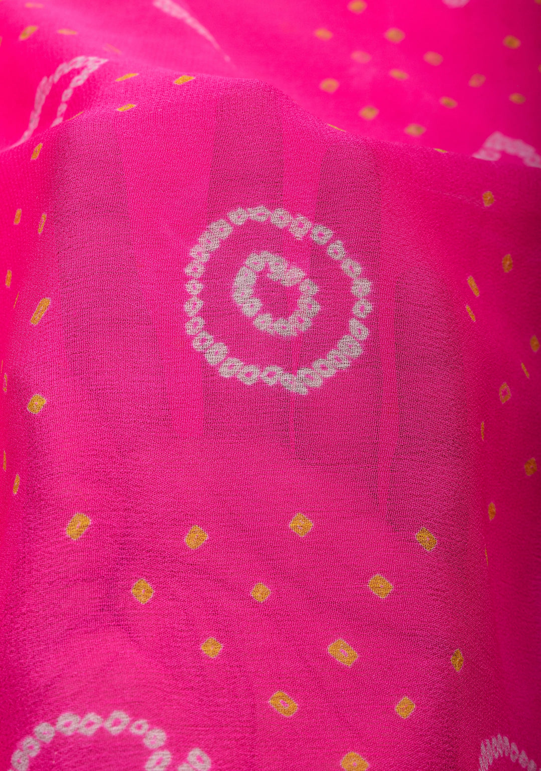 Ombre Authentic Sarkam Bandhej chiffon Saree in hot pink with zari boder | SILK MARK CERTIFIED