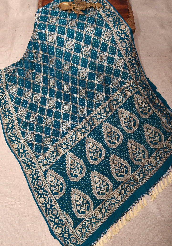 Prussian Blue Jaal Banarasi Pure Silk Georgette Saree with Elegant Contrast Border | SILK MARK CERTIFIED