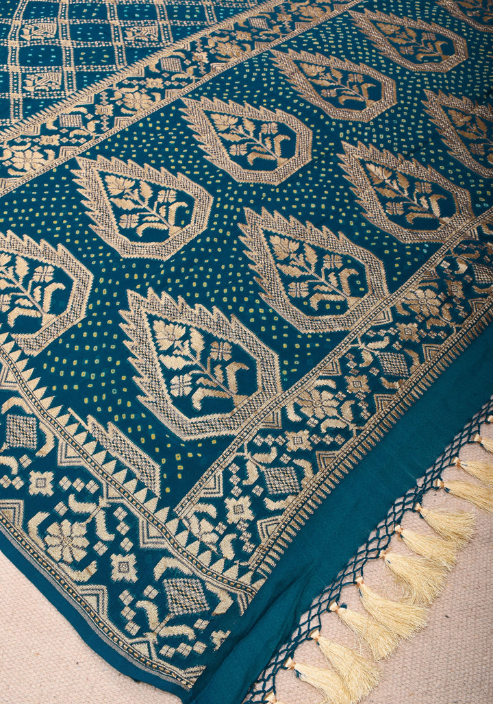 Prussian Blue Jaal Banarasi Pure Silk Georgette Saree with Elegant Contrast Border | SILK MARK CERTIFIED