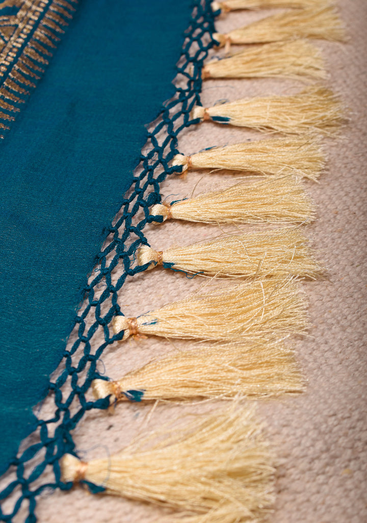 Prussian Blue Jaal Banarasi Pure Silk Georgette Saree with Elegant Contrast Border | SILK MARK CERTIFIED