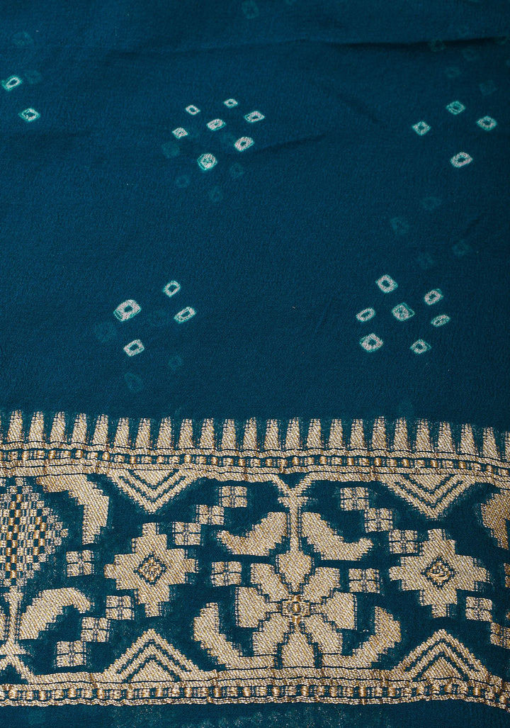 Prussian Blue Jaal Banarasi Pure Silk Georgette Saree with Elegant Contrast Border | SILK MARK CERTIFIED