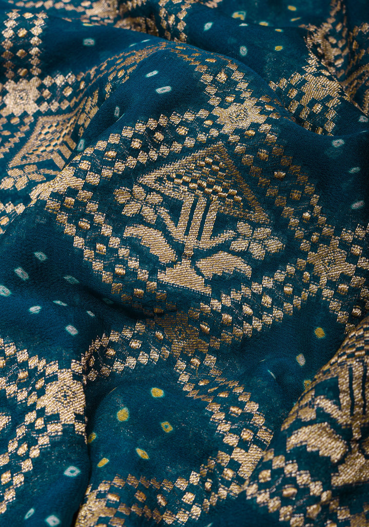 Prussian Blue Jaal Banarasi Pure Silk Georgette Saree with Elegant Contrast Border | SILK MARK CERTIFIED