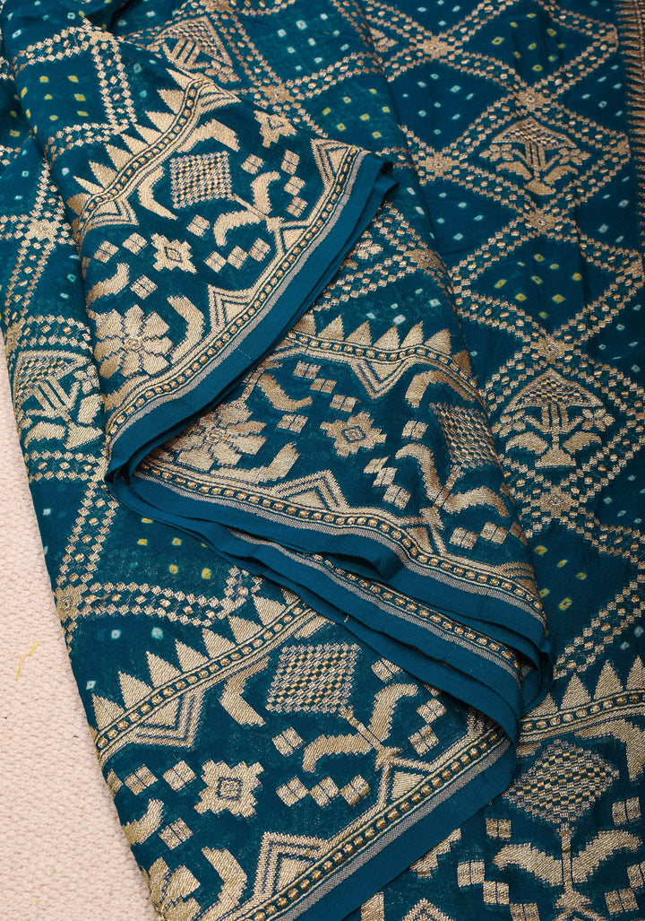 Prussian Blue Jaal Banarasi Pure Silk Georgette Saree with Elegant Contrast Border | SILK MARK CERTIFIED