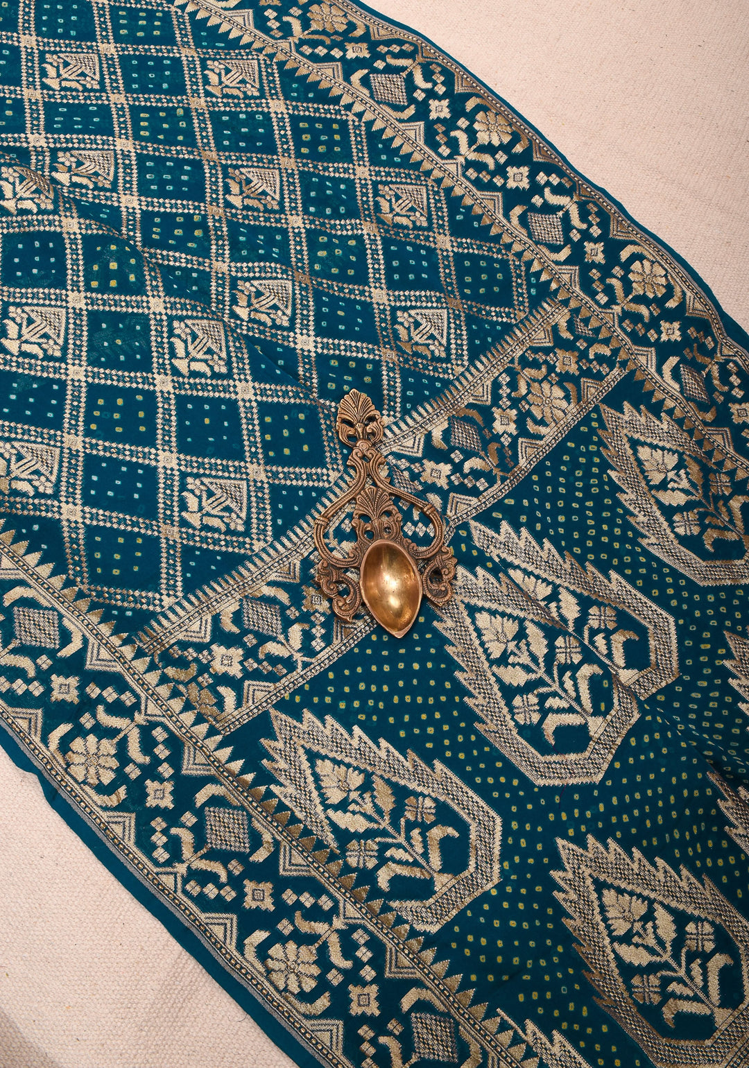 Prussian Blue Jaal Banarasi Pure Silk Georgette Saree with Elegant Contrast Border | SILK MARK CERTIFIED