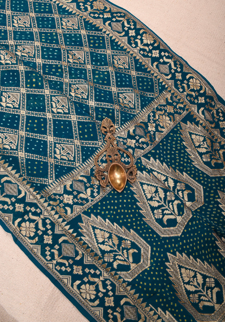 Prussian Blue Jaal Banarasi Pure Silk Georgette Saree with Elegant Contrast Border | SILK MARK CERTIFIED