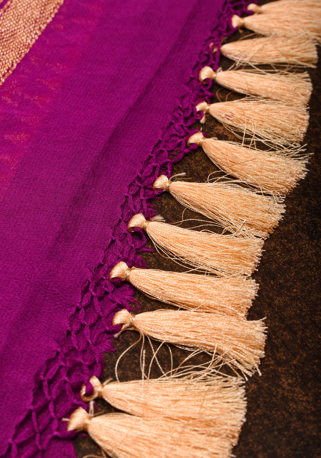 Magenta Authentic Hand Bandhej Georgette Banarasi Saree with Shikargah Zari Jaal | SILK MARK CERTIFIED